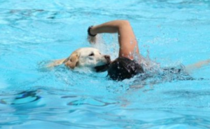 Stacey swimming with her dog!